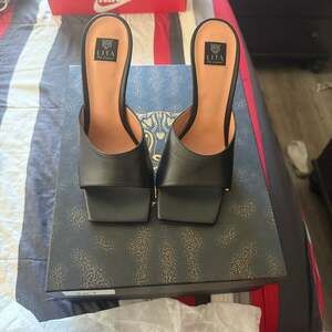 LITA BY CIARA Solid Square Toe Slide Heel Leather